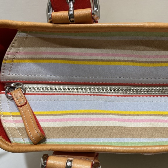 COACH (#4435) Multicolored Striped Fabric/ Tan Leather Shoulder/ Tote Bag - Picture 4 of 16